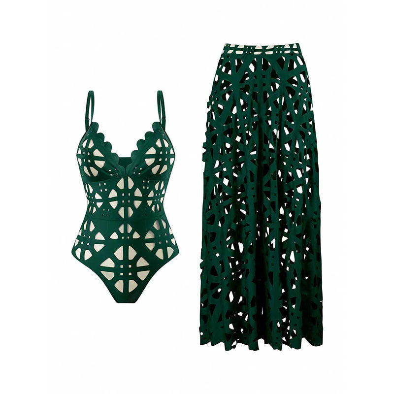 Women’s one-piece swimsuit with stylish neckline and matching maxi skirt Mune Fashion