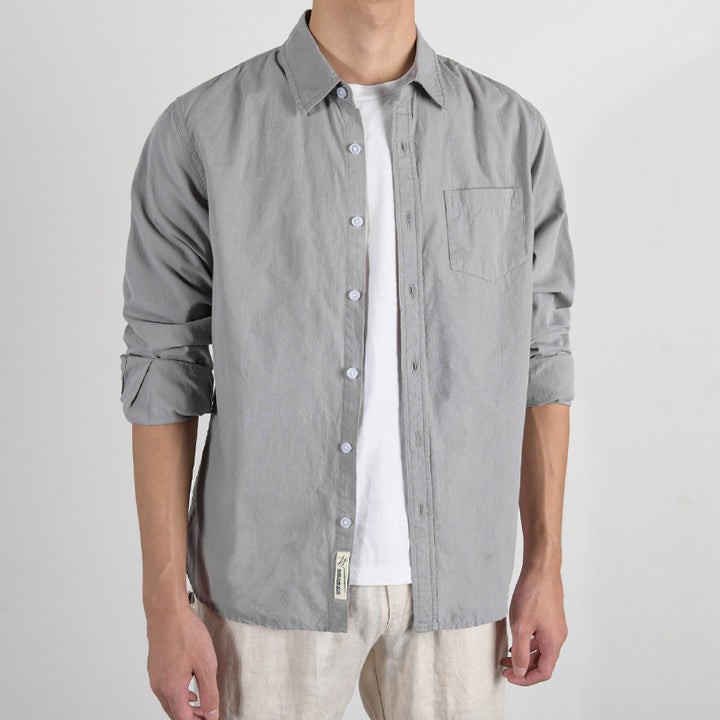 Men's Lightweight Cotton-Linen Overshirt with Chest Pocket and Relaxed Fit Mune Fashion