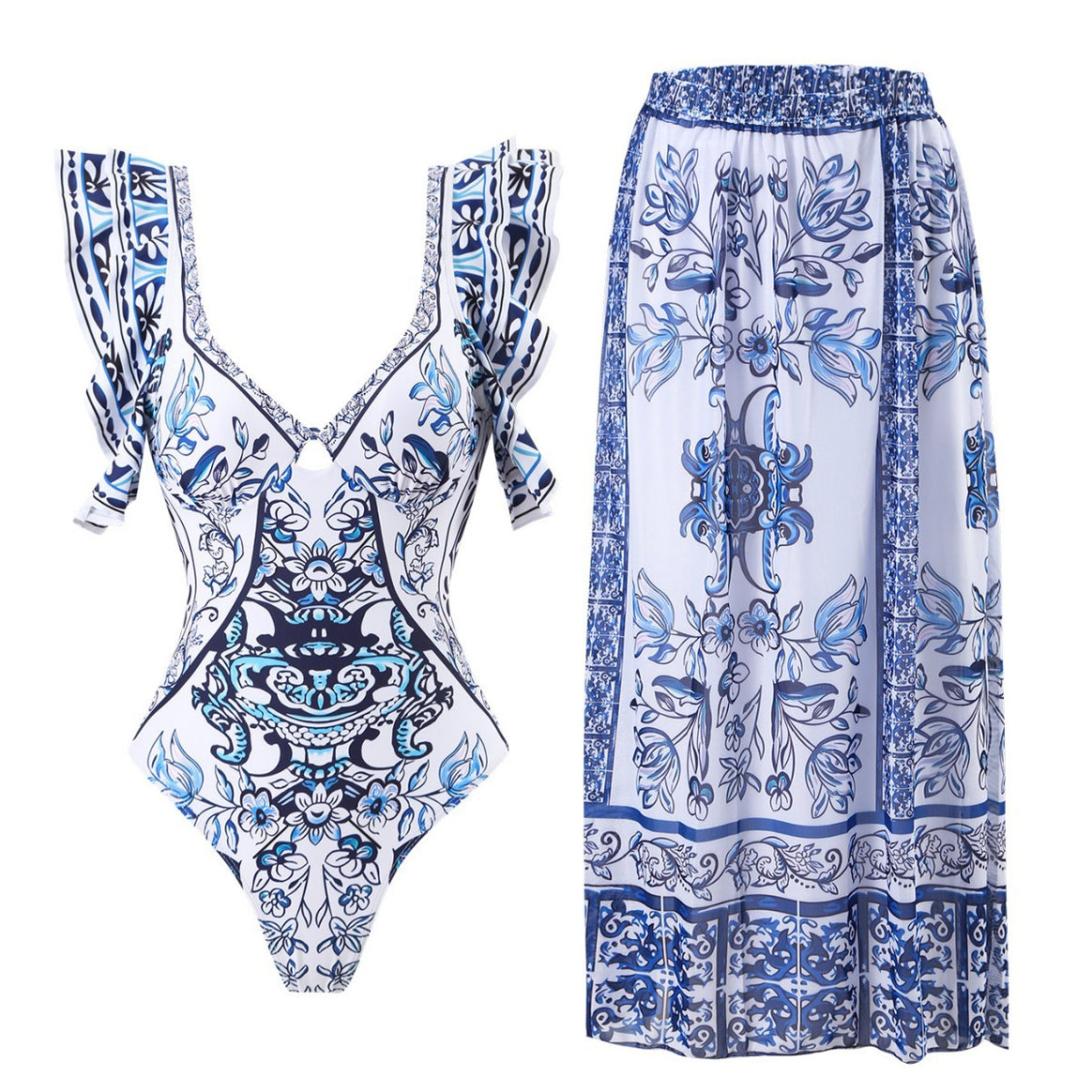 Women’s swimsuit set with voluminous ruffle details and elegant wrap skirt Mune Fashion