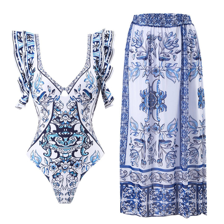 Women’s swimsuit set with voluminous ruffle details and elegant wrap skirt Mune Fashion