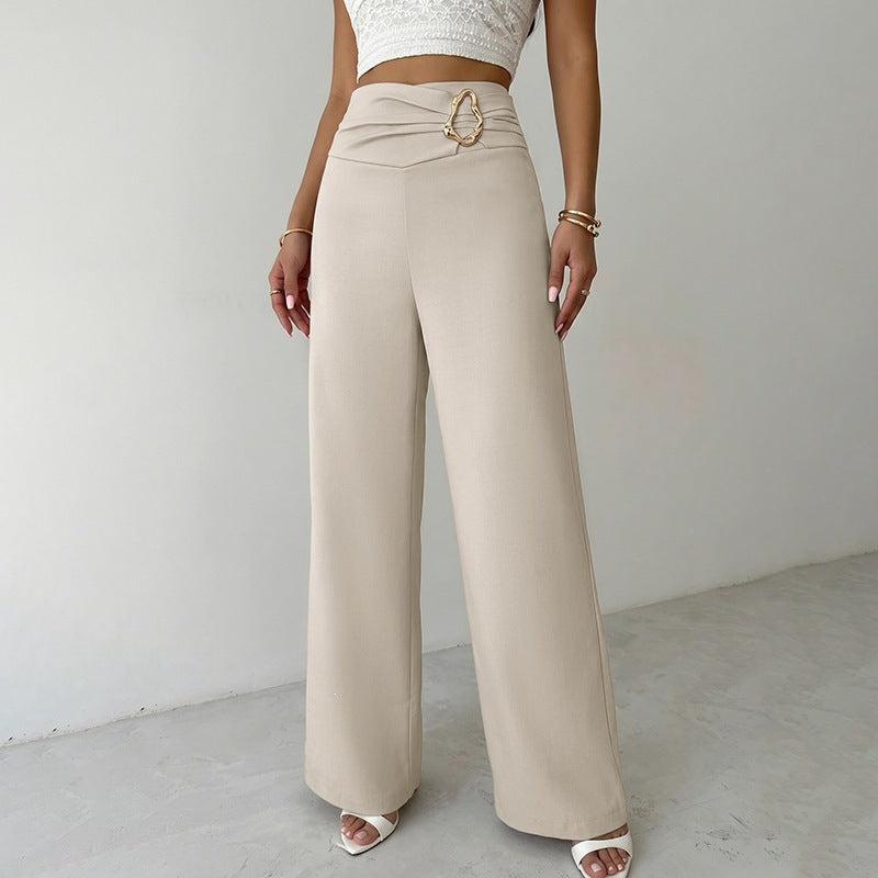 Women's Wide-Leg Pants with High Waist and Decorative Belt Mune Fashion