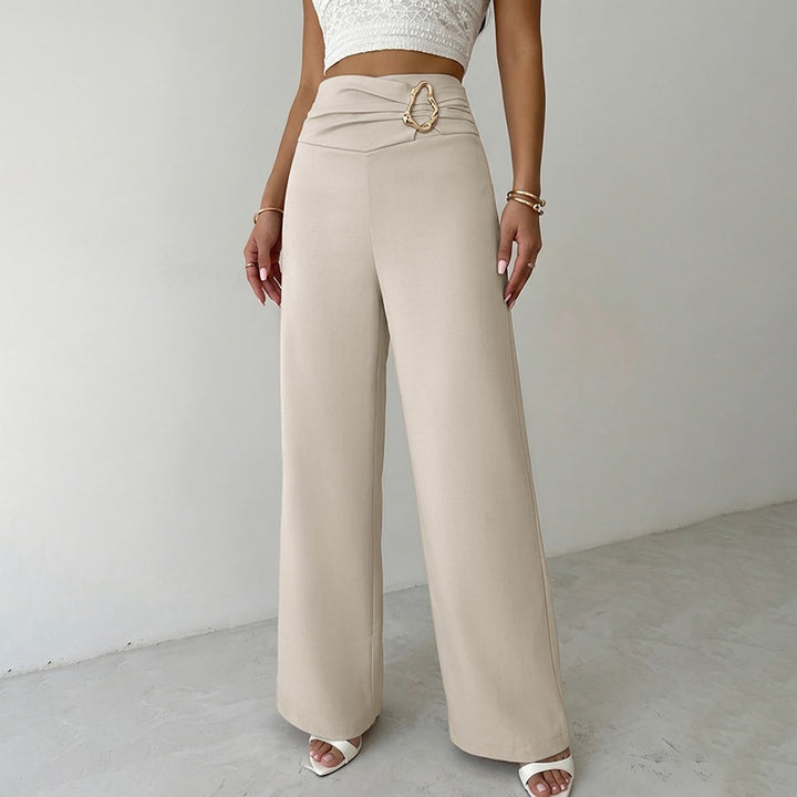 Women's Wide-Leg Pants with High Waist and Decorative Belt Mune Fashion