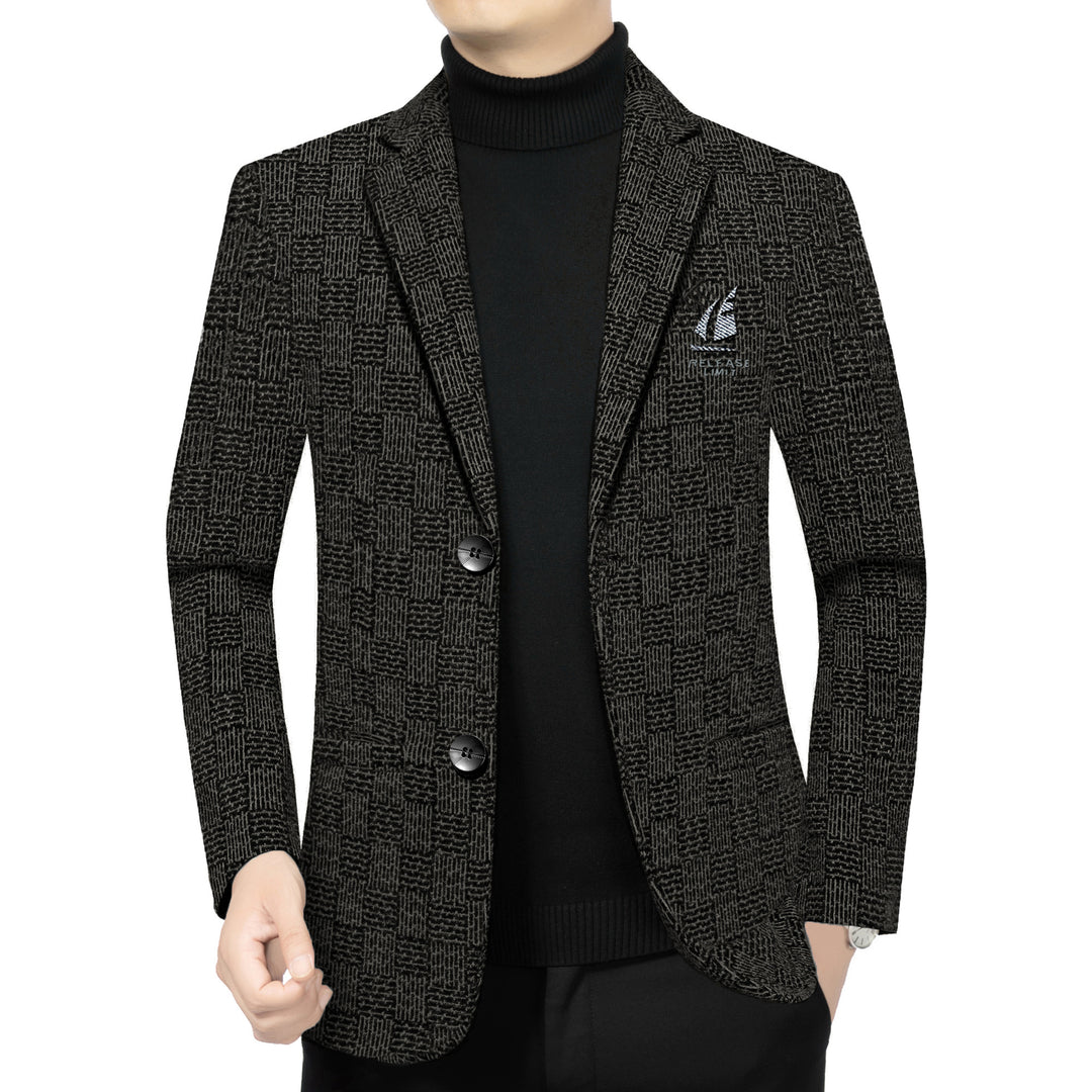 Men's patterned blazer in fine-knit wool blend with subtle logo embroidery Mune Fashion