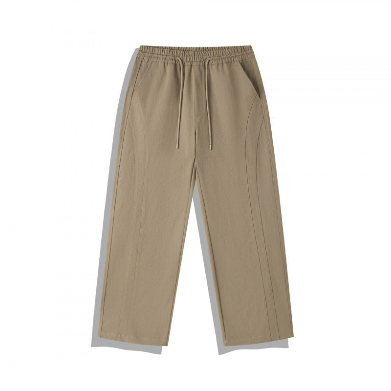 Unisex Wide Relaxed Pants with Elastic Waistband, Drawstring and Decorative Stitching Mune Fashion