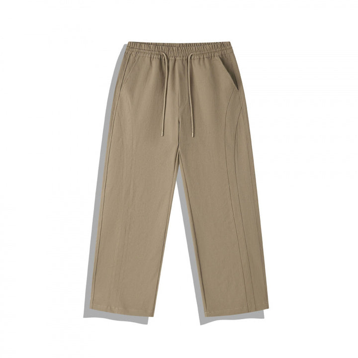 Unisex Wide Relaxed Pants with Elastic Waistband, Drawstring and Decorative Stitching Mune Fashion