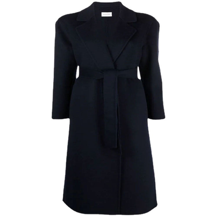 Women's midi wrap coat made of wool-cashmere blend with shawl collar and tie belt Mune Fashion