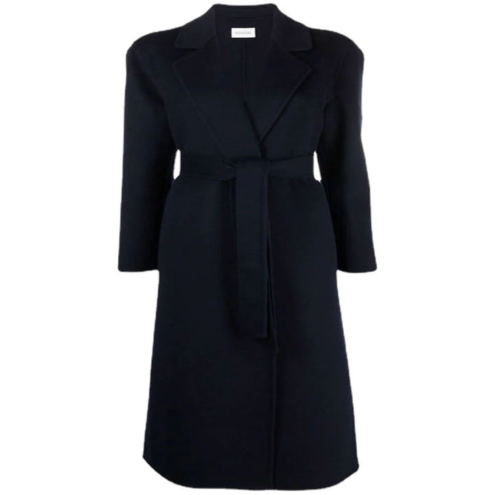 Women's midi wrap coat made of wool-cashmere blend with shawl collar and tie belt Mune Fashion
