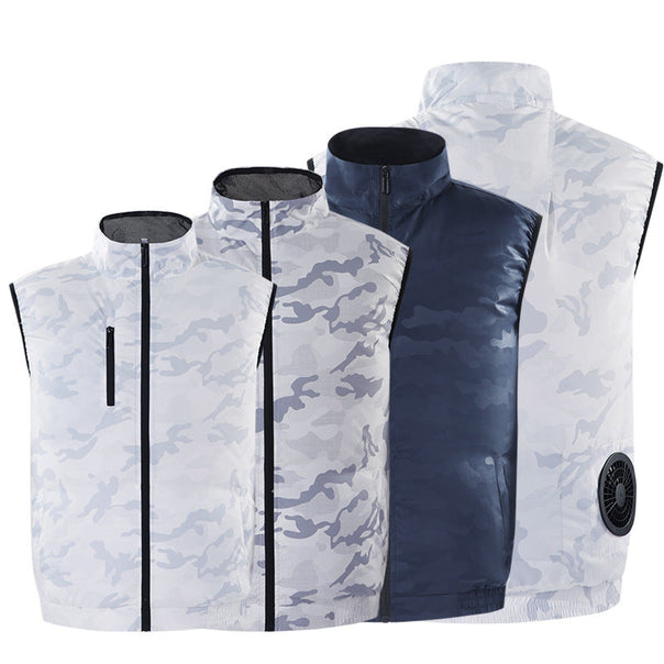 Men's lightweight short sleeve vest with stand-up collar, water-repellent nylon blend and zippered pockets Mune Fashion