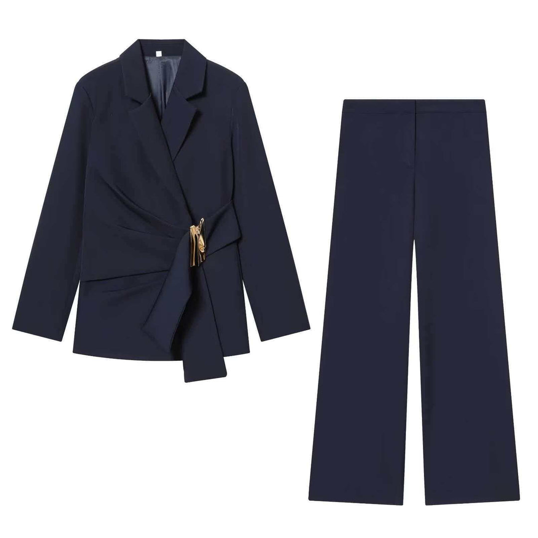 Women's elegant High-Waist wide-leg suit trousers with flat waistband and concealed seam Mune Fashion