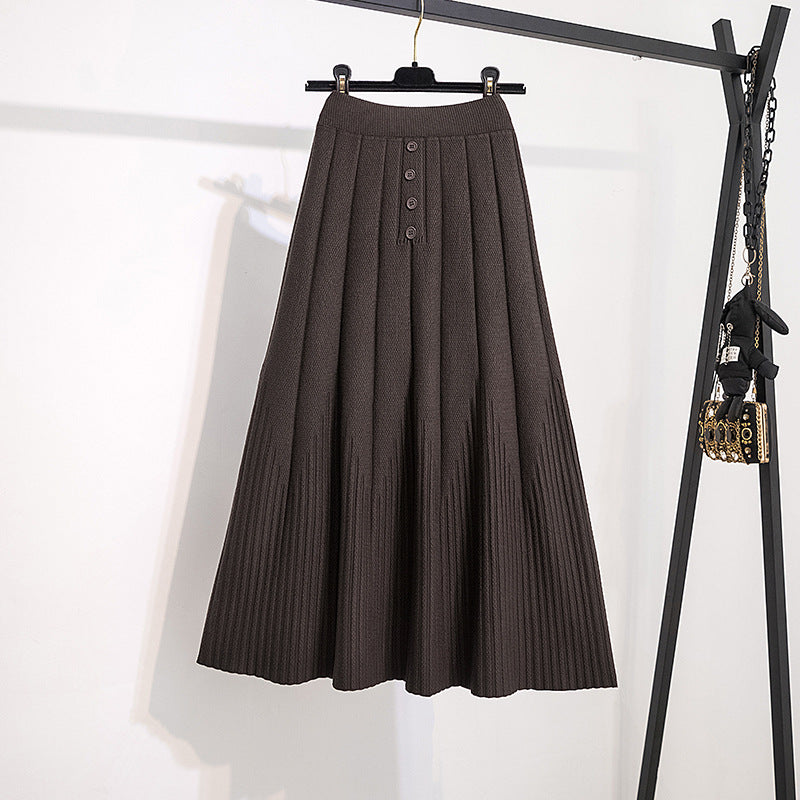 Ladies Elegant Pleated Skirt with Button Details Mune Fashion
