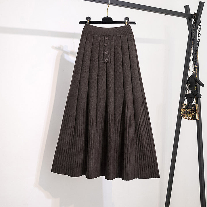 Ladies Elegant Pleated Skirt with Button Details Mune Fashion