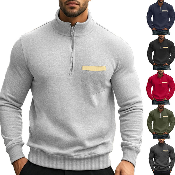 Men's brushed sweat half-zip with contrasting inner collar and elastic hem Mune Fashion