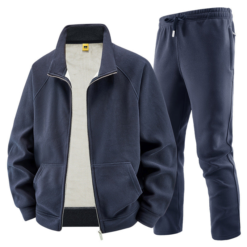 Men's Fleece Training Set with Stand-up Collar and Elastic Waistband Mune Fashion