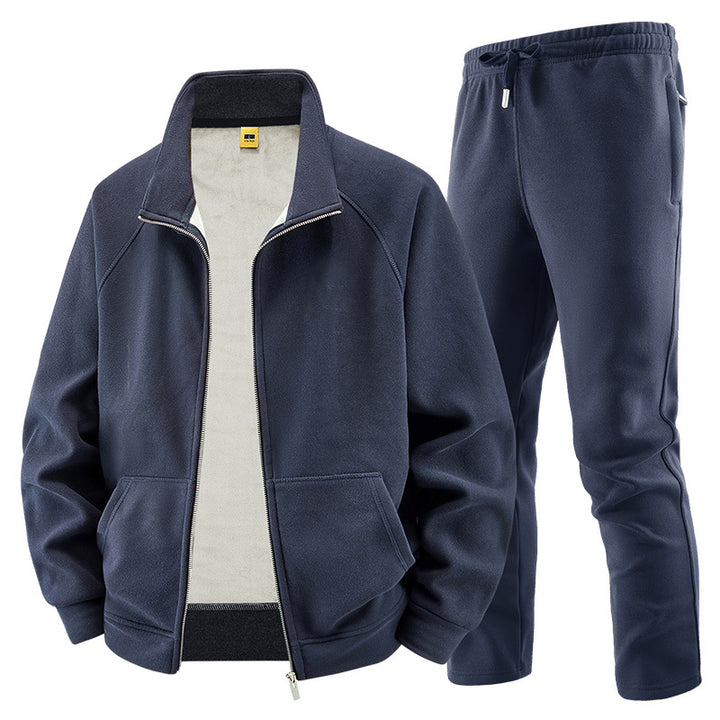 Men's Fleece Training Set with Stand-up Collar and Elastic Waistband Mune Fashion