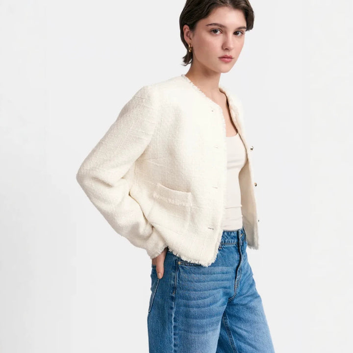 Women's Short Blazer made of Boucle with Pearl Buttons Mune Fashion