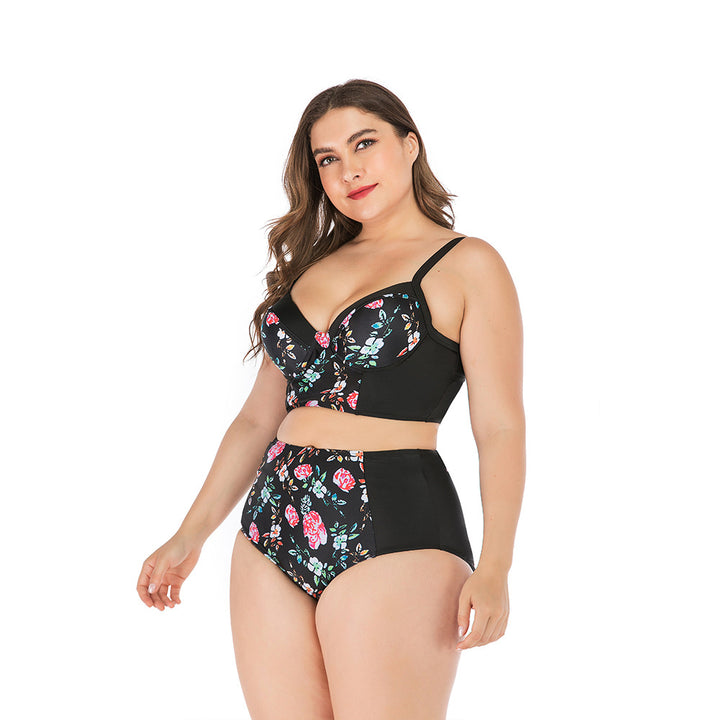 Women's High-Waisted Bikini Set with Floral Top and Supportive Cut Mune Fashion