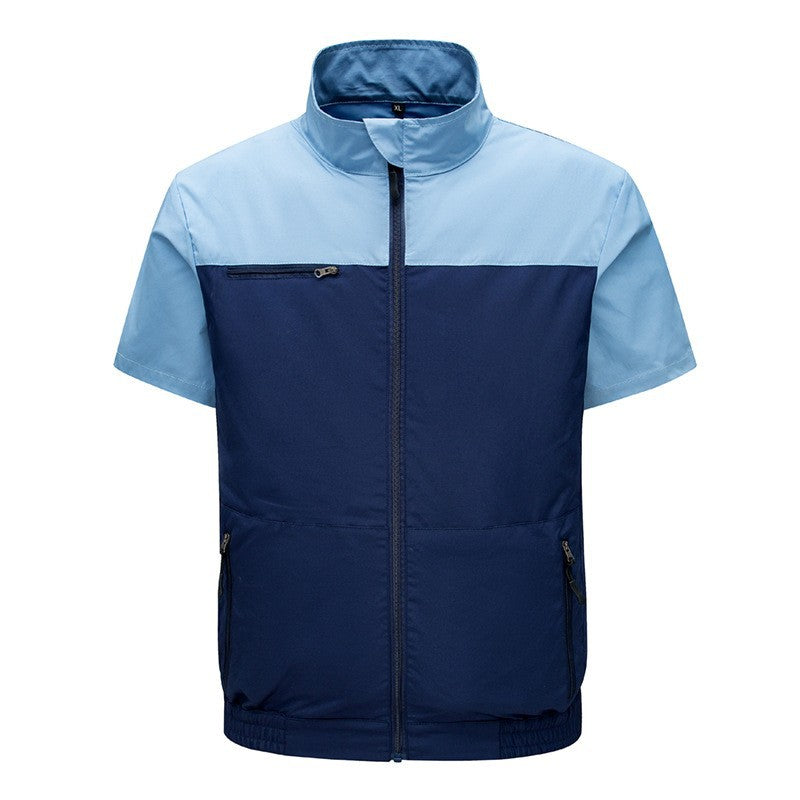 Men's lightweight short sleeve vest with stand-up collar, water-repellent nylon blend and zippered pockets Mune Fashion