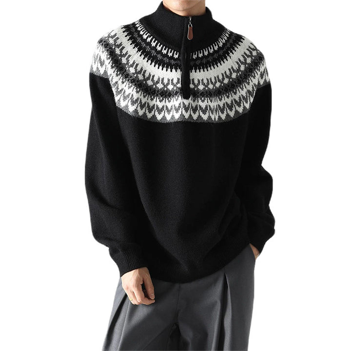 Men's chunky knit pullover with stand-up collar and zipper Mune Fashion