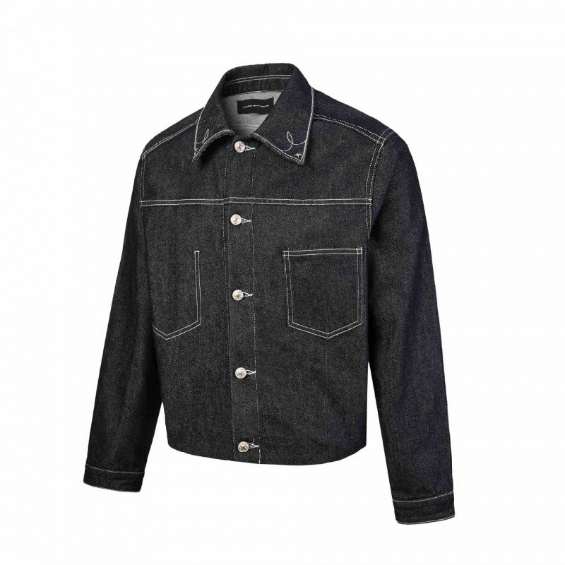 Men's boxy denim jacket with contrasting quilted seams and patch chest pockets Mune Fashion