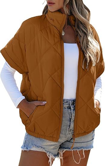 Women's short-sleeve quilted vest with stand-up collar, zipper, and side pockets Mune Fashion