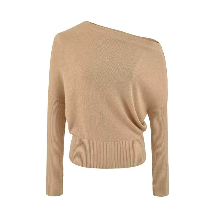 Women's Oversize One-Shoulder Pullover with Batwing Sleeves and Wide Ribbed Cuff Mune Fashion