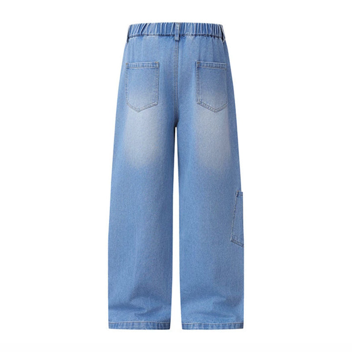 Ladies Wide High-Waist Denim Palazzo Jeans with Floral Embroidery, Cargo Pocket and Scarf Detail Mune Fashion