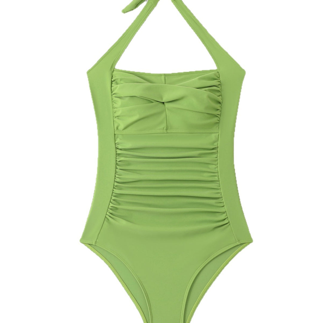 Women High-neck Swimsuit with Elegant Gather Mune Fashion