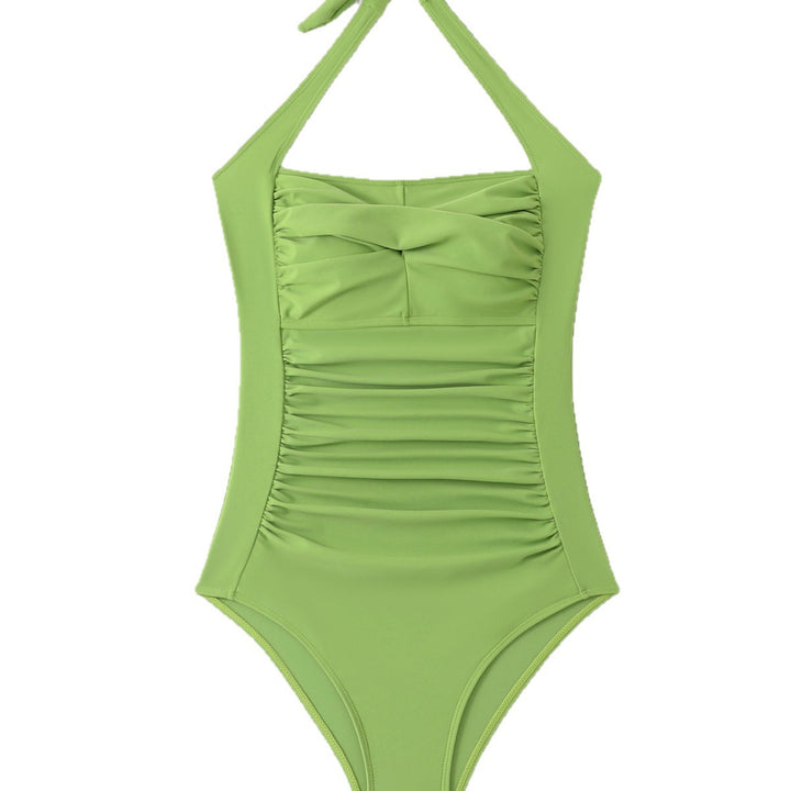 Women High-neck Swimsuit with Elegant Gather Mune Fashion