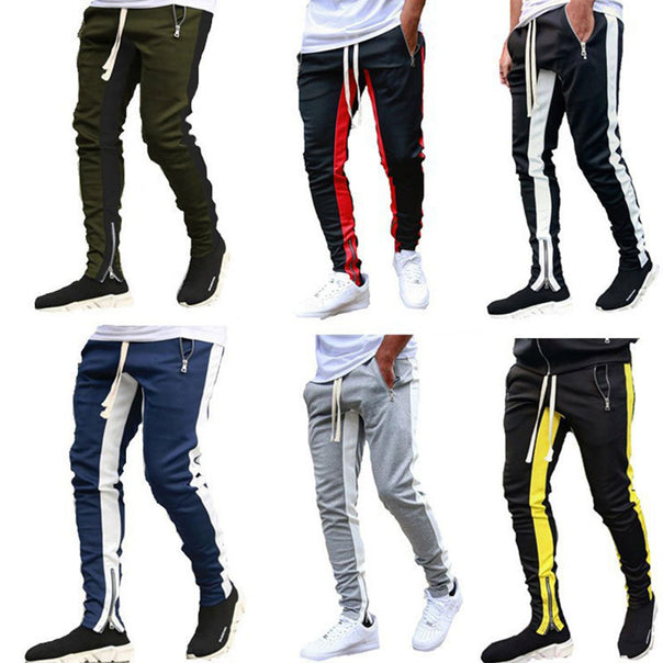 Men's narrow jogging pants with side contrast stripe, drawstring and ankle zipper Mune Fashion
