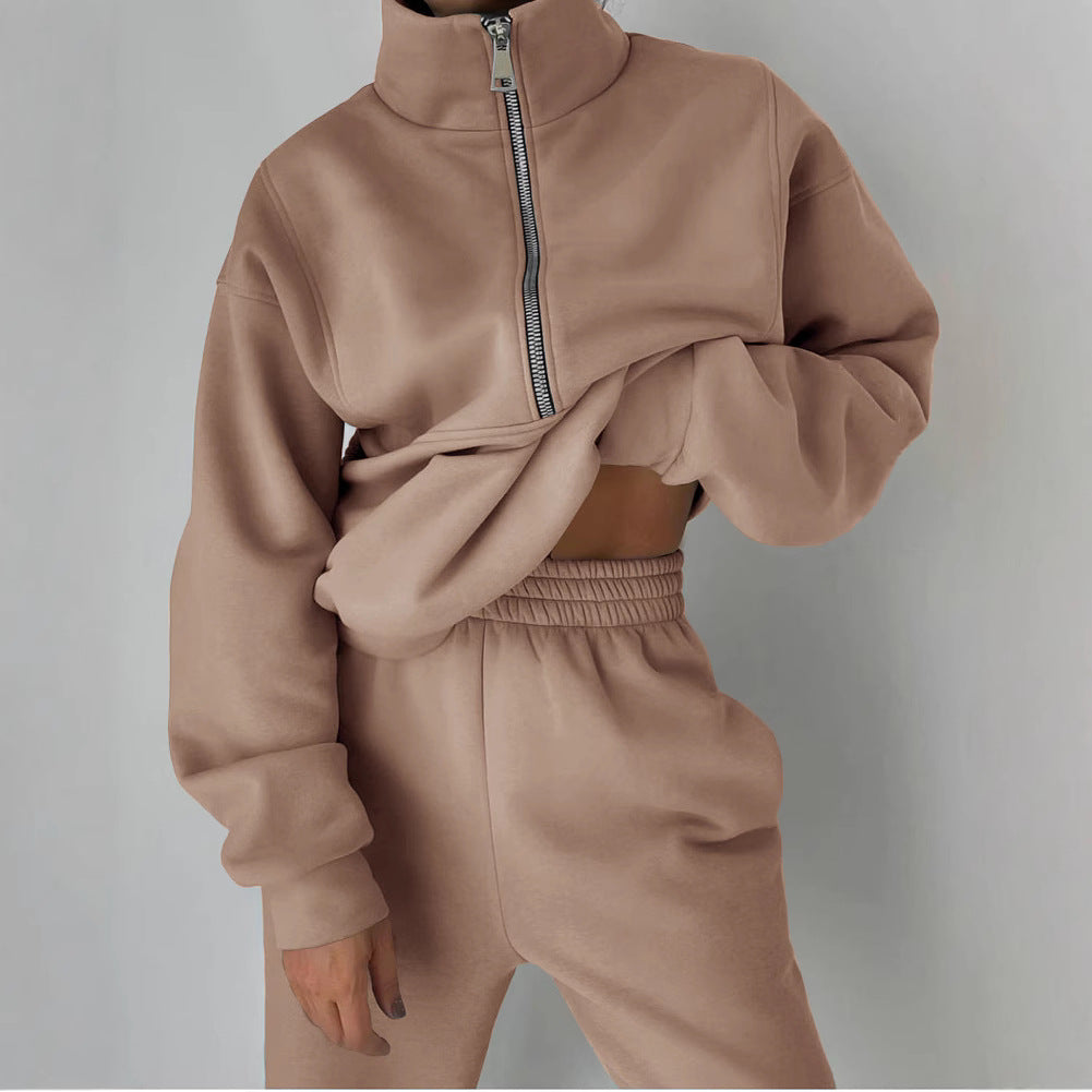 Women's Oversized Half-Zip Sweatshirt with Stand-Up Collar and Matching High-Waist Jogging Pants Mune Fashion