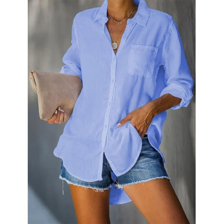 Women's casual shirt with chest pocket and long sleeves Mune Fashion