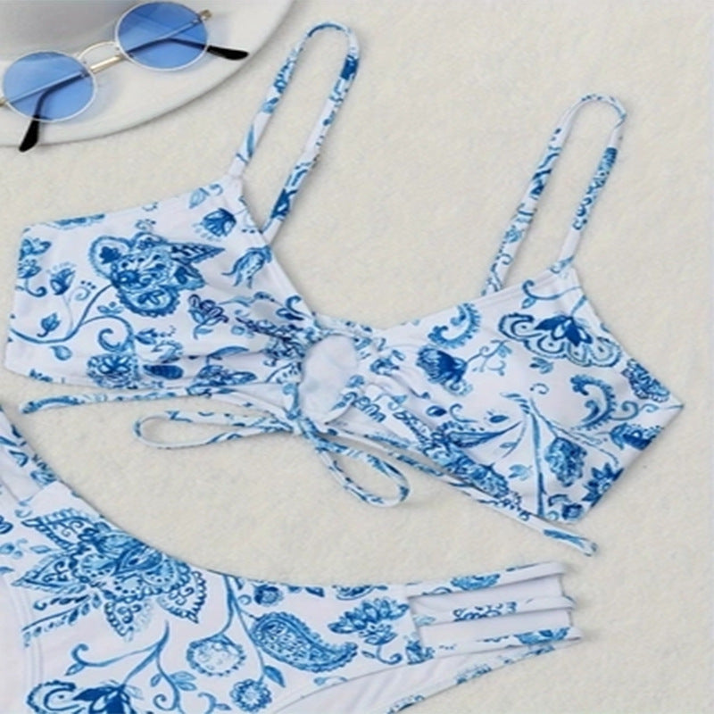 Women's bikini set with intricate lacing and floral motifs Mune Fashion