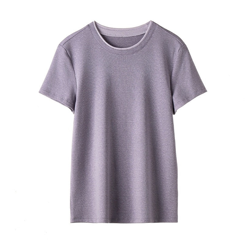 Women's fine ribbed short sleeve T-shirt made of stretchy cotton-modal with round neck Mune Fashion
