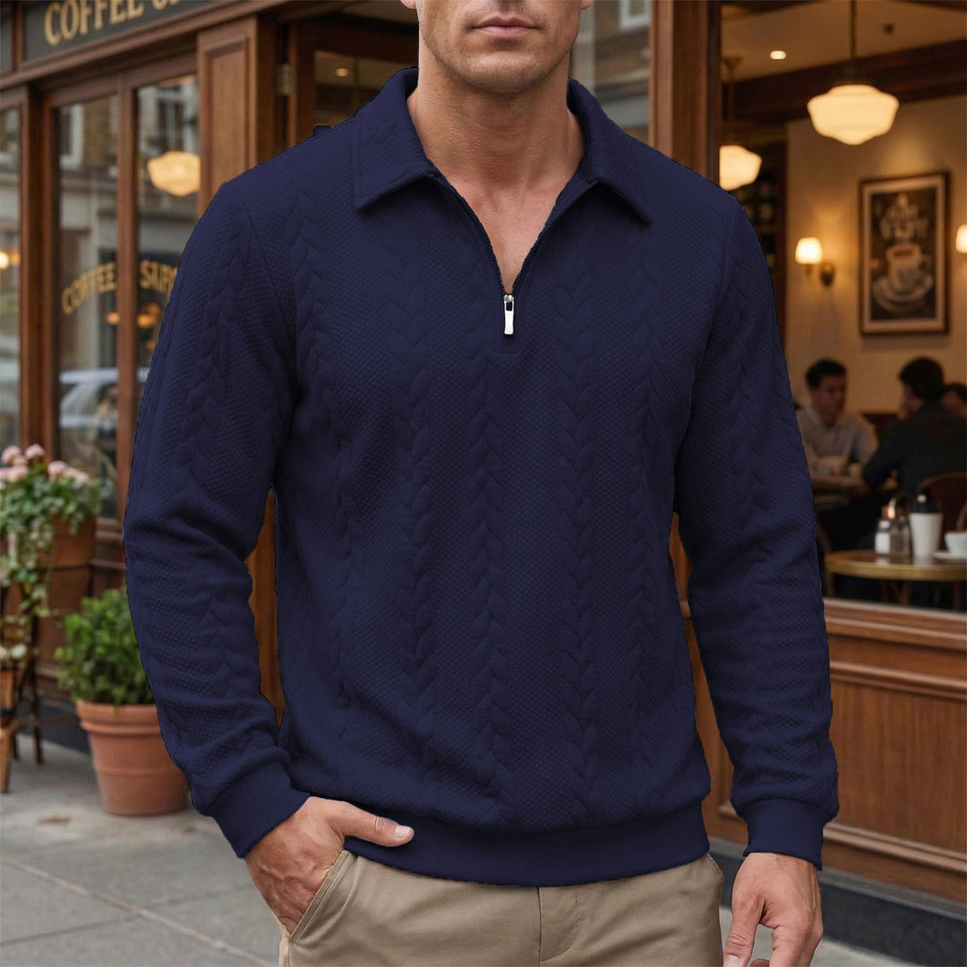 Men's structured half-zip pullover with turtle neck, fine cable pattern and elastic cuffs Mune Fashion