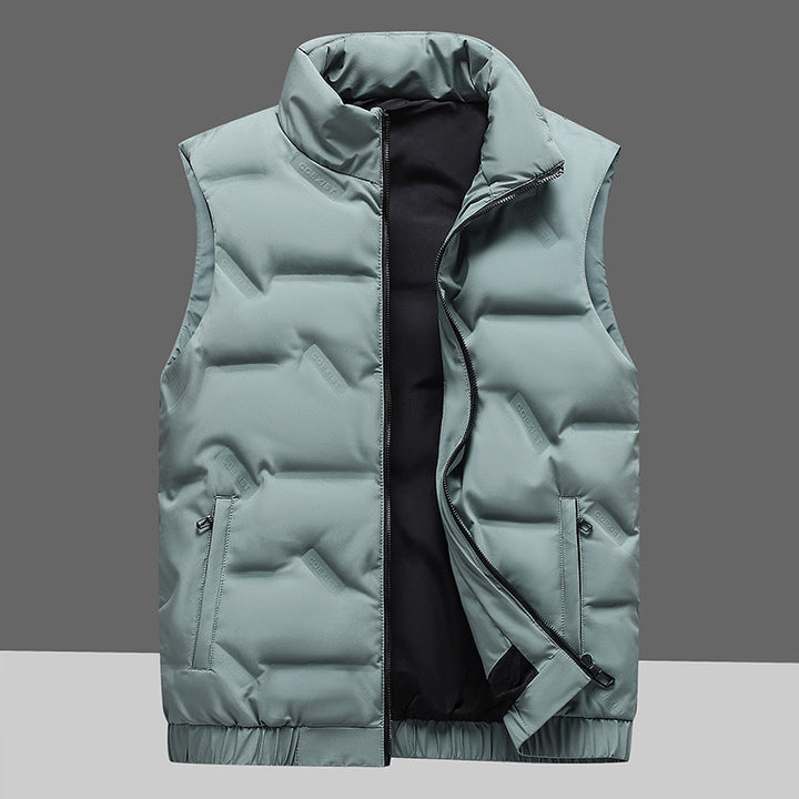 Men's padded insulation vest with high stand-up collar, windproof outer shell, and elastic hem Mune Fashion