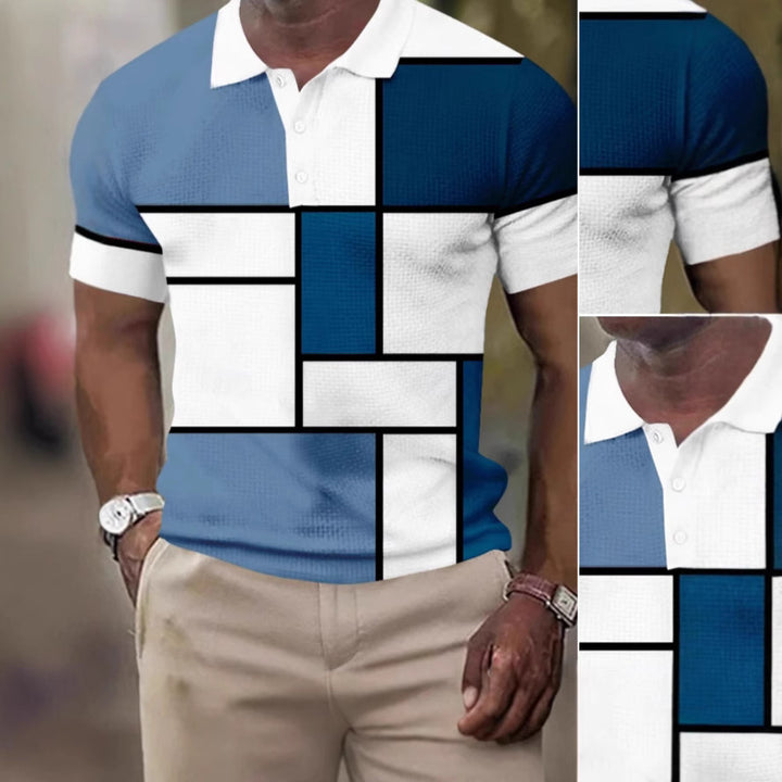 Men's short-sleeved polo shirt with geometric block pattern and fine structured piqué Mune Fashion