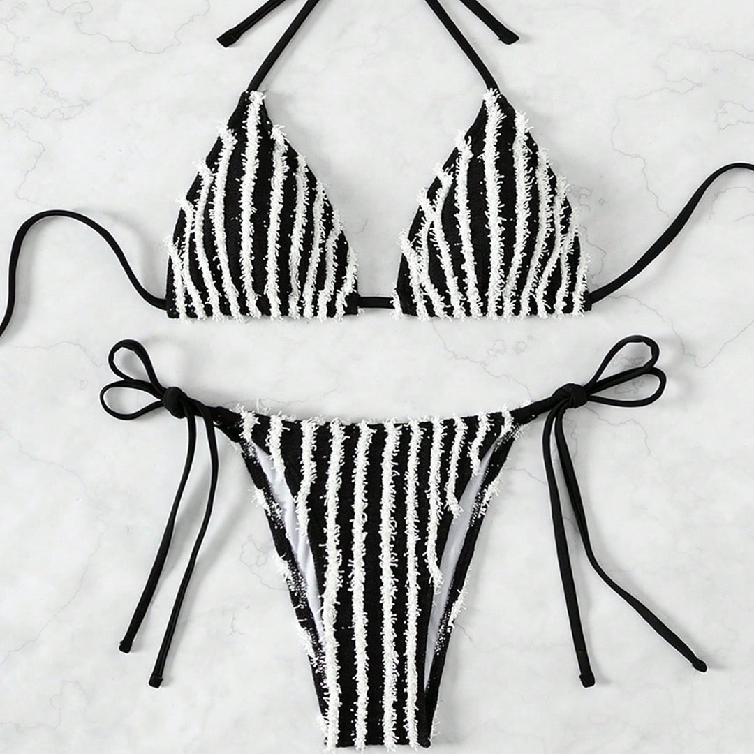 Women's Triangle Bikini with striking striped pattern Mune Fashion