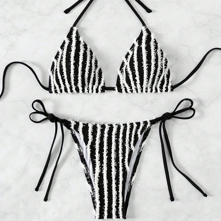 Women's Triangle Bikini with striking striped pattern Mune Fashion