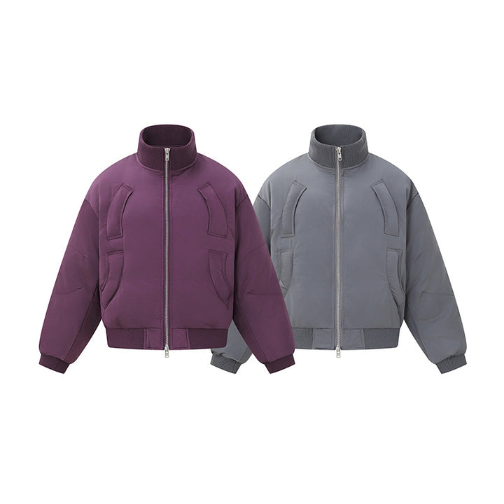 Women's short padded blouson jacket in boxy cut with high ribbed collar and prominent side pockets Mune Fashion