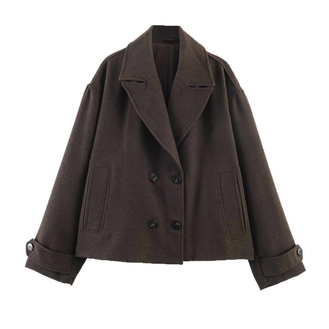 Women's Short Double-Breasted Boxy Coat Jacket with Wide Lapels Mune Fashion