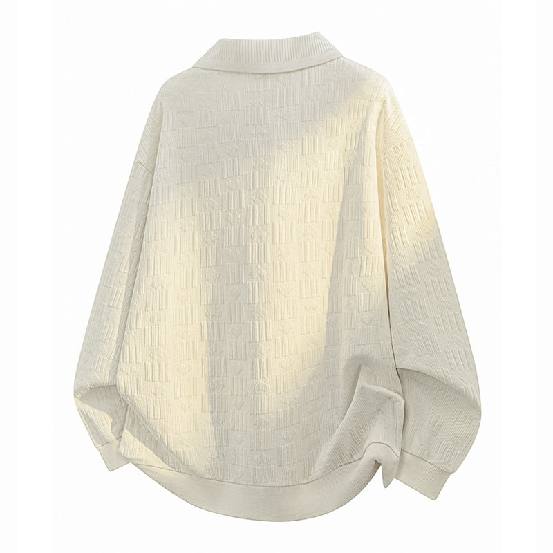 Men's Oversize Knit Polo with Textured Knit, Open V-Neck and Ribbed Collar Mune Fashion