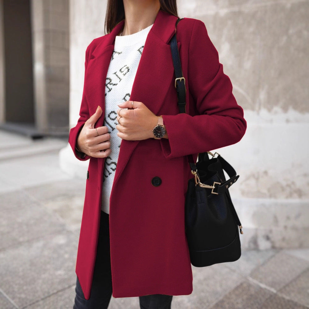 Women's elegant tailored wool blend coat with notch collar and concealed button placket Mune Fashion