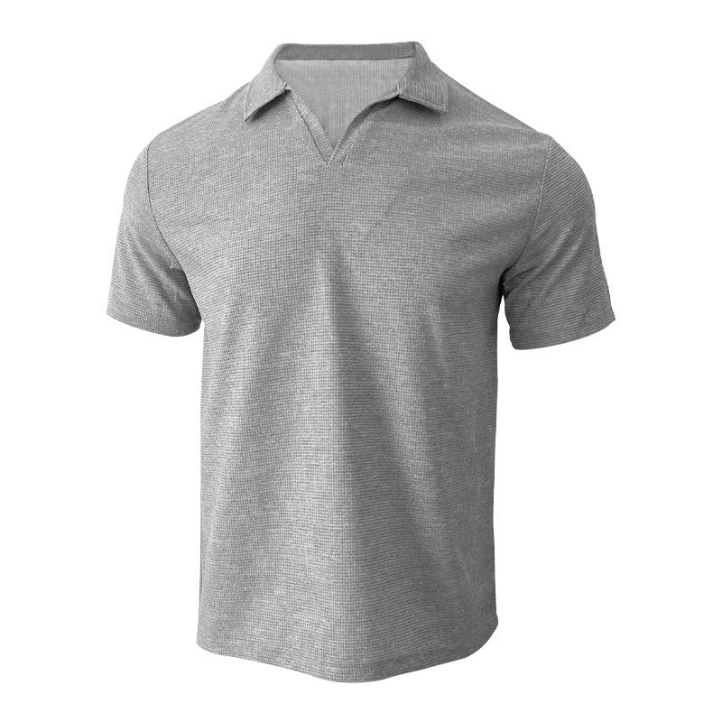 Men's textured collar top with open V-neck and light waffle structure Mune Fashion