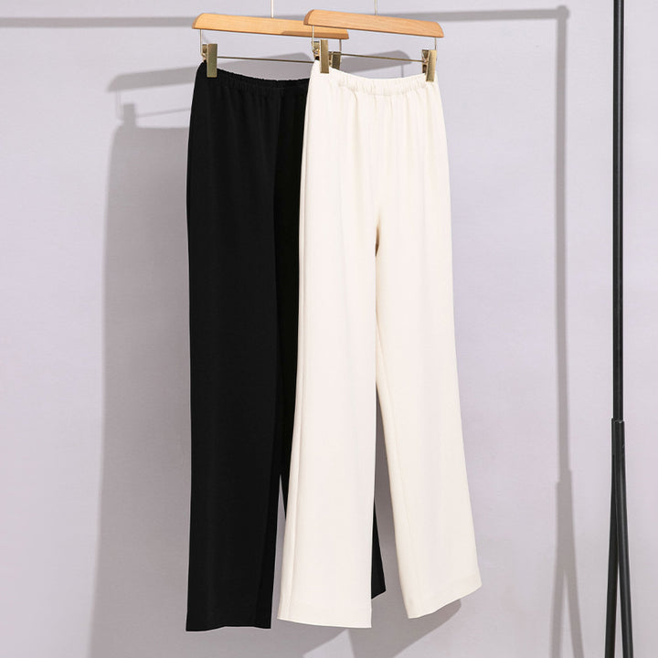 Women's High-Waist Pants with Elastic Waistband, Wide Leg and Soft Flowing Cotton Blend Mune Fashion