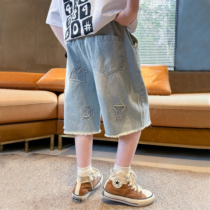Unisex stylish denim shorts with unique lettering Mune Fashion