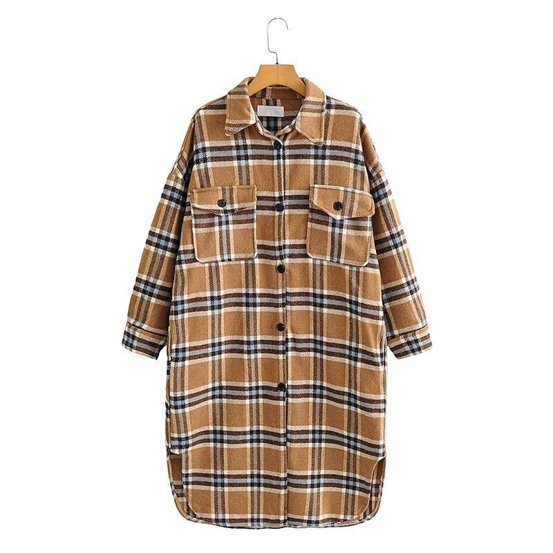 Women's Oversize Check Shirt Jacket in Longline Cut with Patch Chest Pockets Mune Fashion