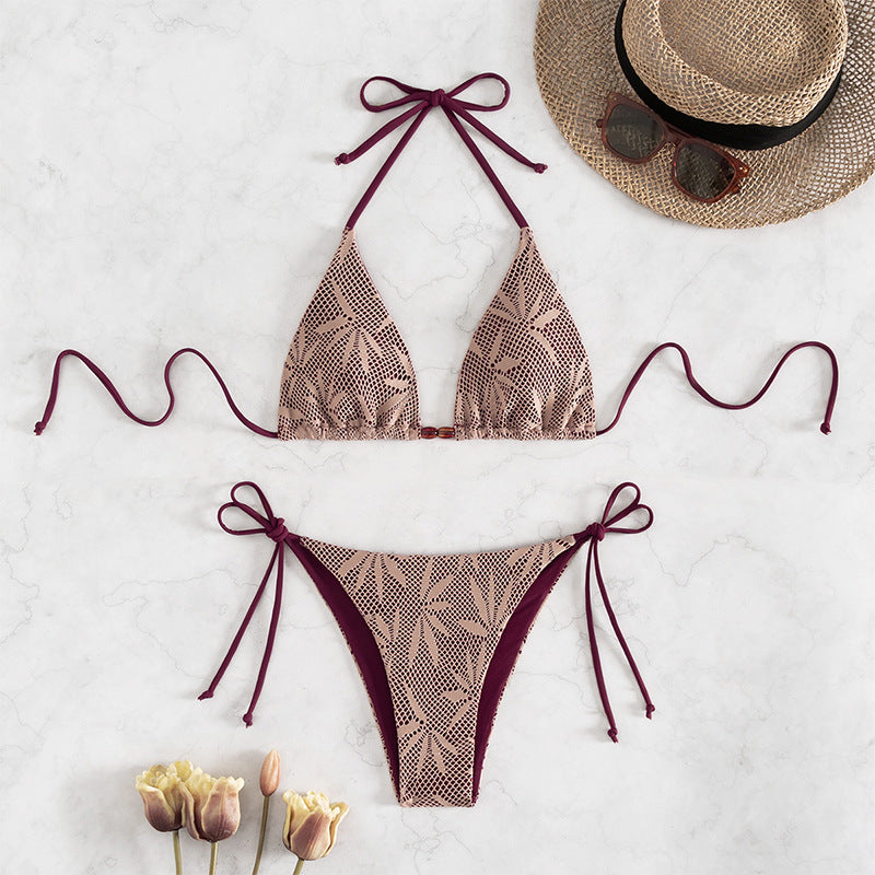 Ladies triangle bikini with stylish crochet design Mune Fashion