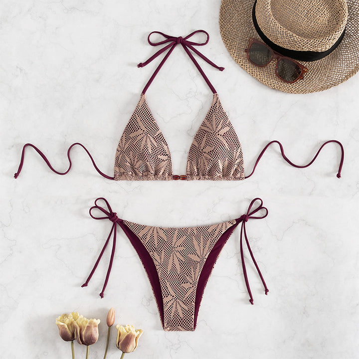 Ladies triangle bikini with stylish crochet design Mune Fashion