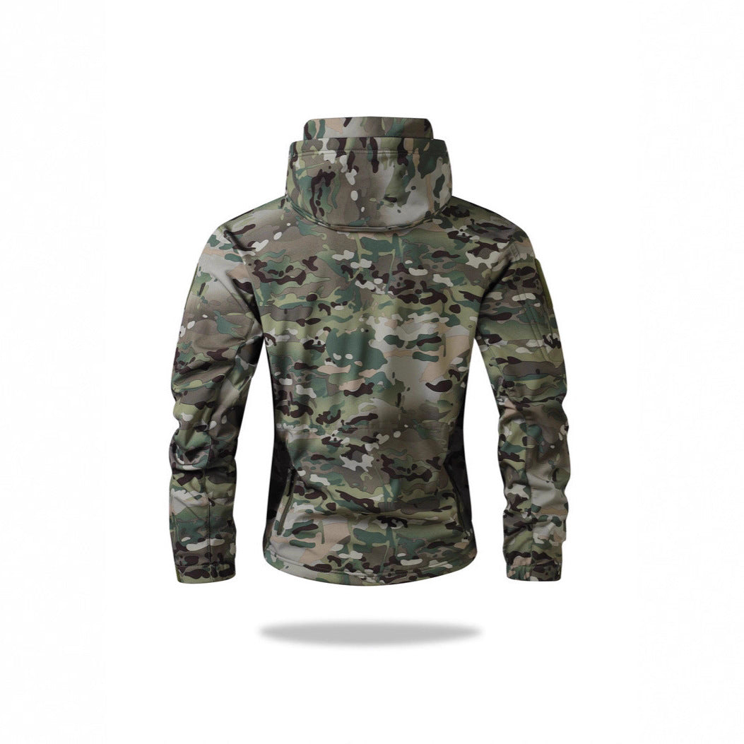 Men's Tactical Softshell Jacket with Hood, Camouflage Print and Multifunctional Pockets Mune Fashion