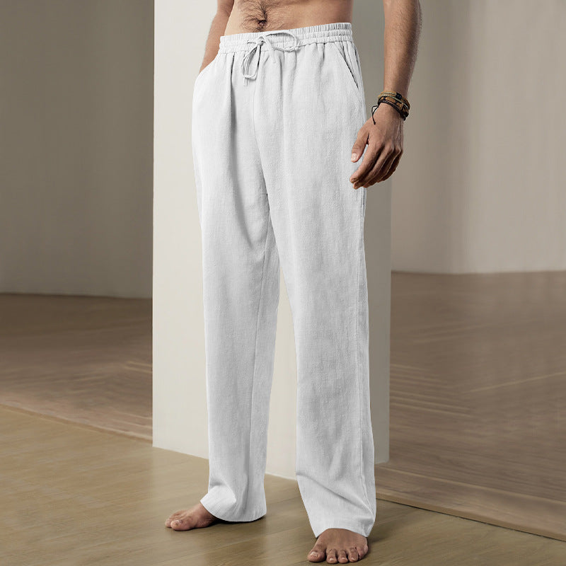 Men's soft linen-cotton lounge pants with elastic drawstring waistband, side pockets, and relaxed straight leg Mune Fashion